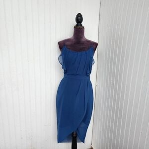 Cooper ST Womens Dress Blue Tank Sleveless Tiered Ruffle Midi Wrap Sheer Sz 6